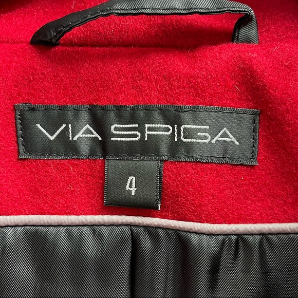 Via Spiga Red Wool + Black Faux Leather Posh Peatcoat - Picture 4 of 16